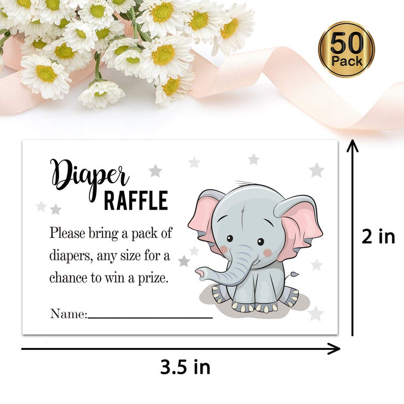 Giftideaworkshop 50 تذكرة سحب حفاضات الفيل لحفلة استقبال المولود - بطاقات دعوة حفلة استقبال المولود، بطاقات طلب، ألعاب، زينة، مستلزمات لتذاكر جنس المولود. - Image 2